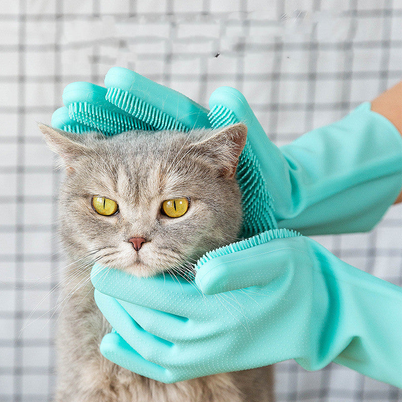 2-in-1 Silicone Pet Grooming Glove – Gentle Deshedding Brush
